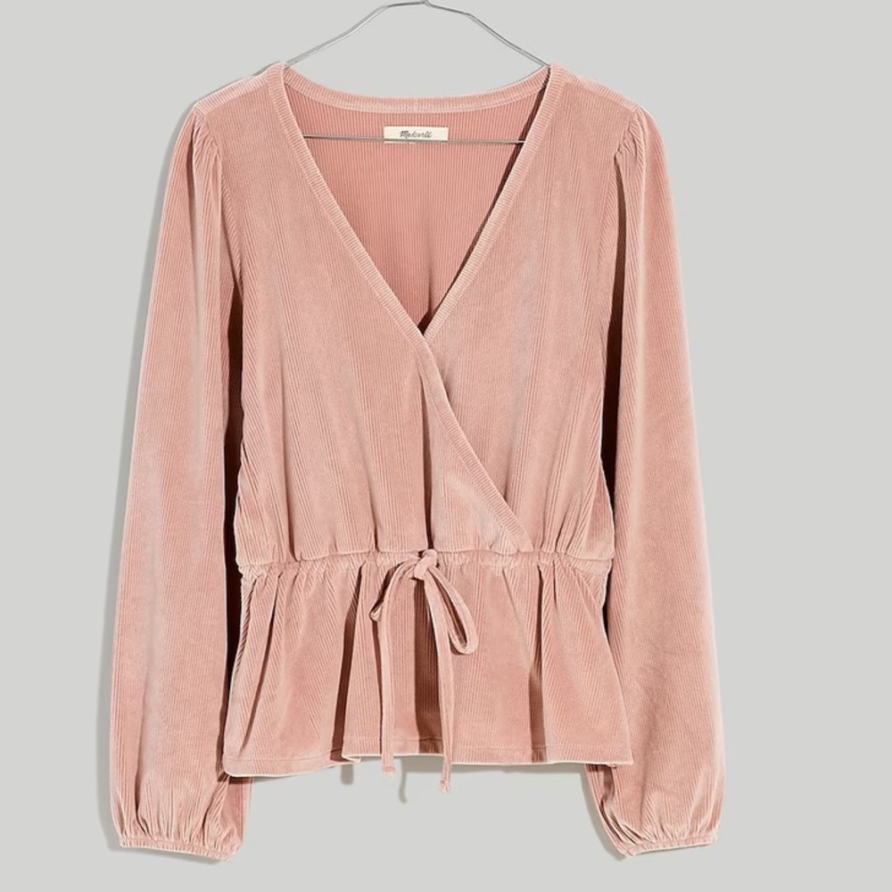 Madewell Corduroy Tie-Front Faux-Wrap Top Size S NWT